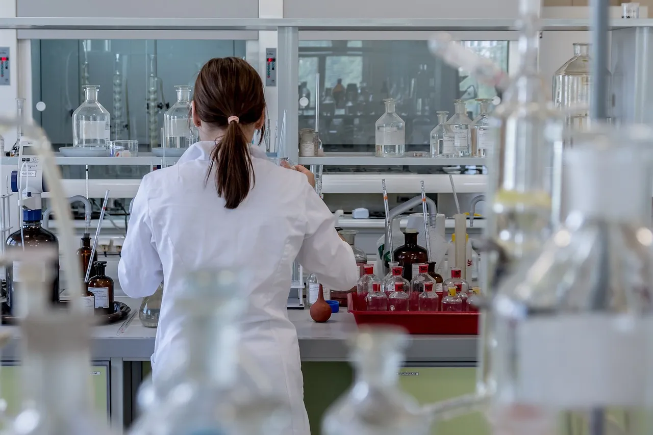 Researchers in a laboratory examining samples during a clinical study
