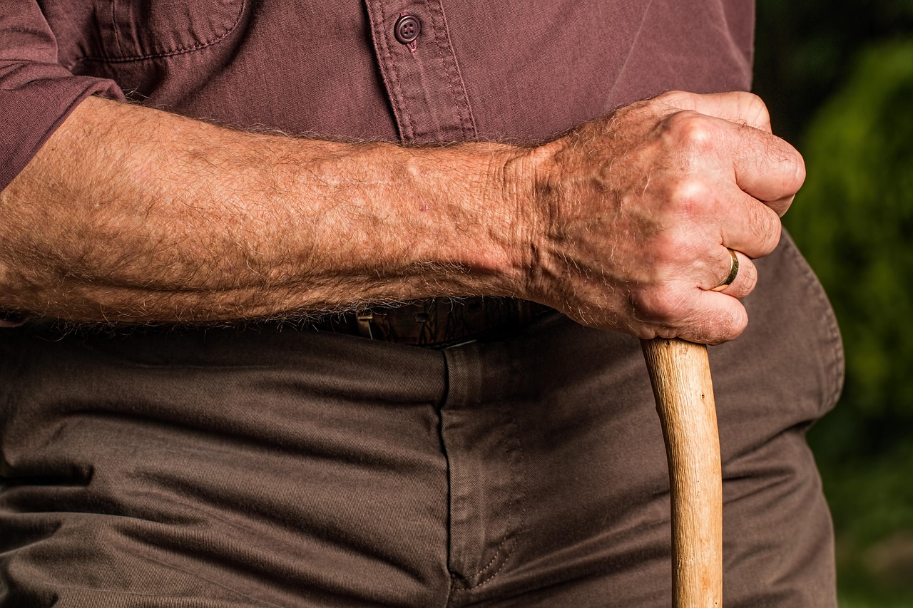 Hand, walking stick, arm — illustrating Plasma Dilution and Young Blood: A Skeptic’s Look
