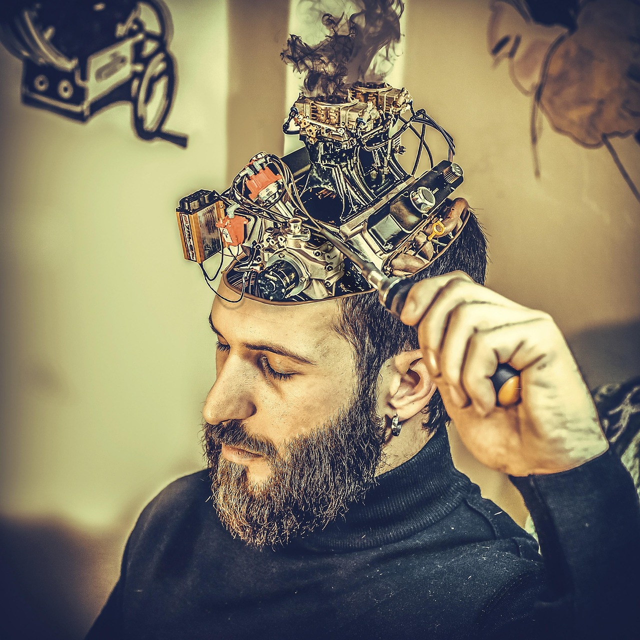 Mechanical, brain, man — illustrating Semax: Nootropic Peptide or Overstated Hype?