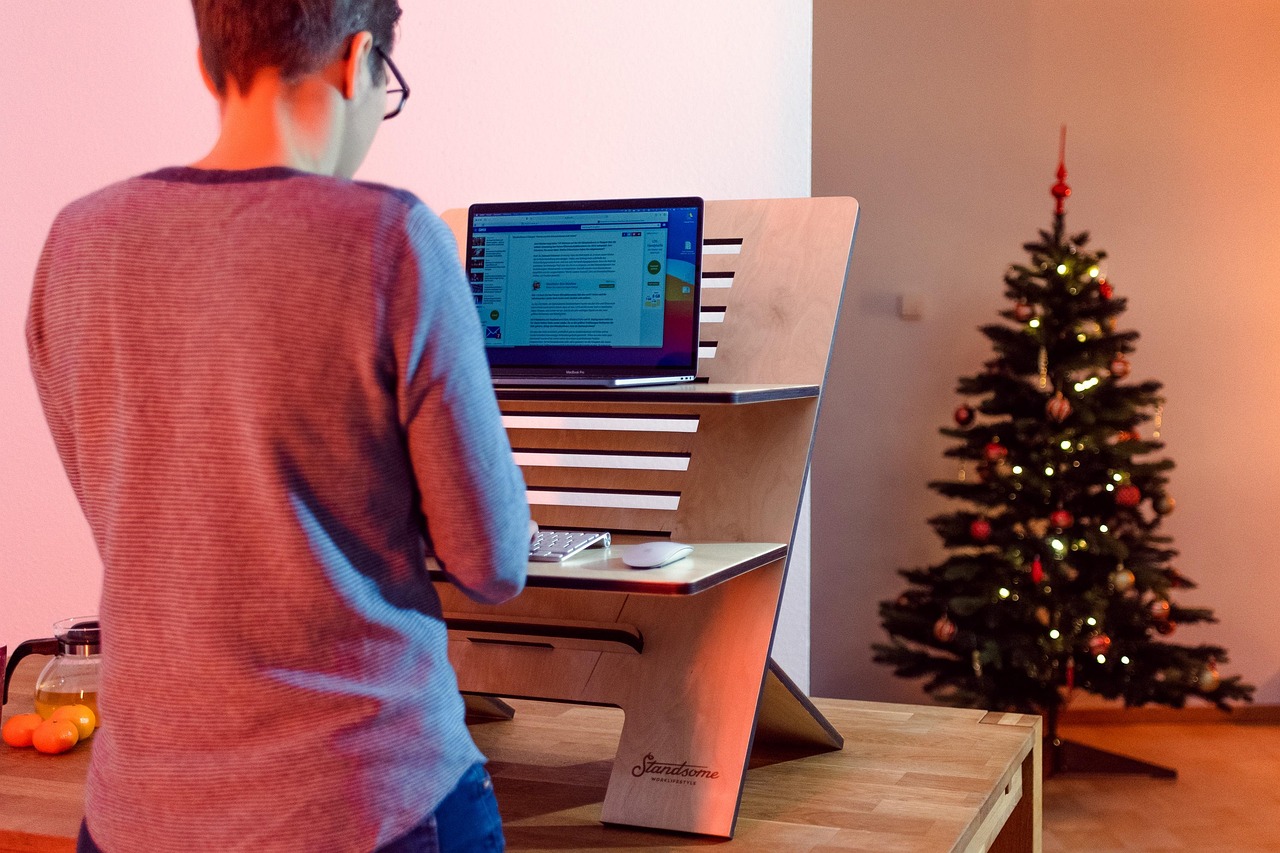 Home office, standing desk, living room — illustrating Tendons Recover Differently: What That Means
