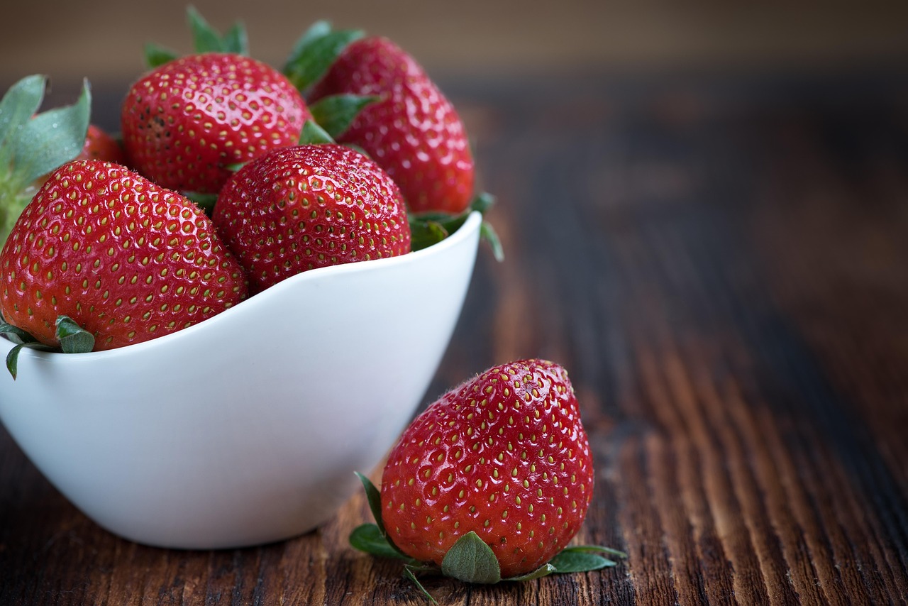Strawberry, fruit, bowl — illustrating The GLP-1 Brand Guide: Ozempic, Wegovy, Mounjaro & Zepbound